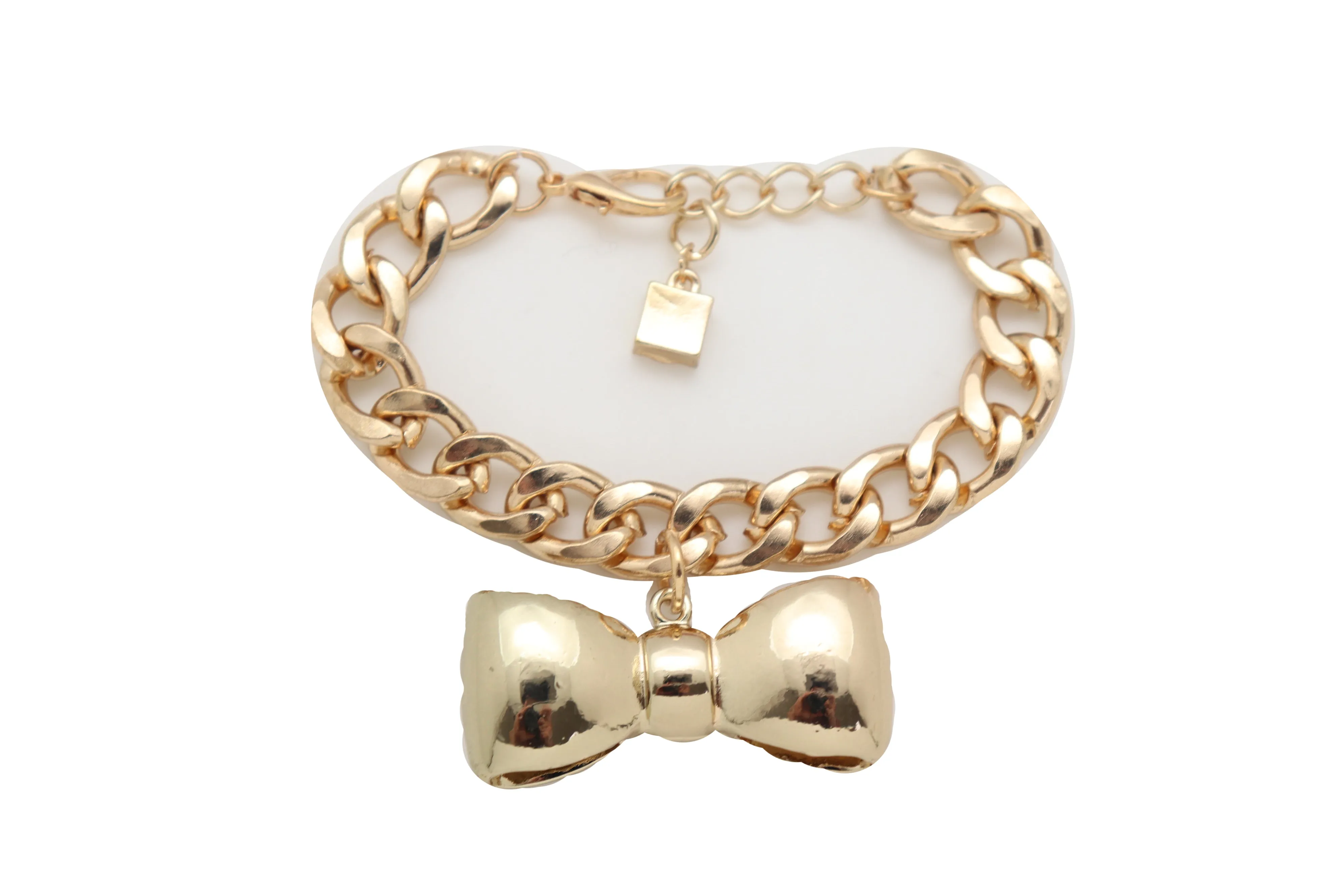 Bracelet Gold Color Metal Chain Bow Tie Charm Present Gift