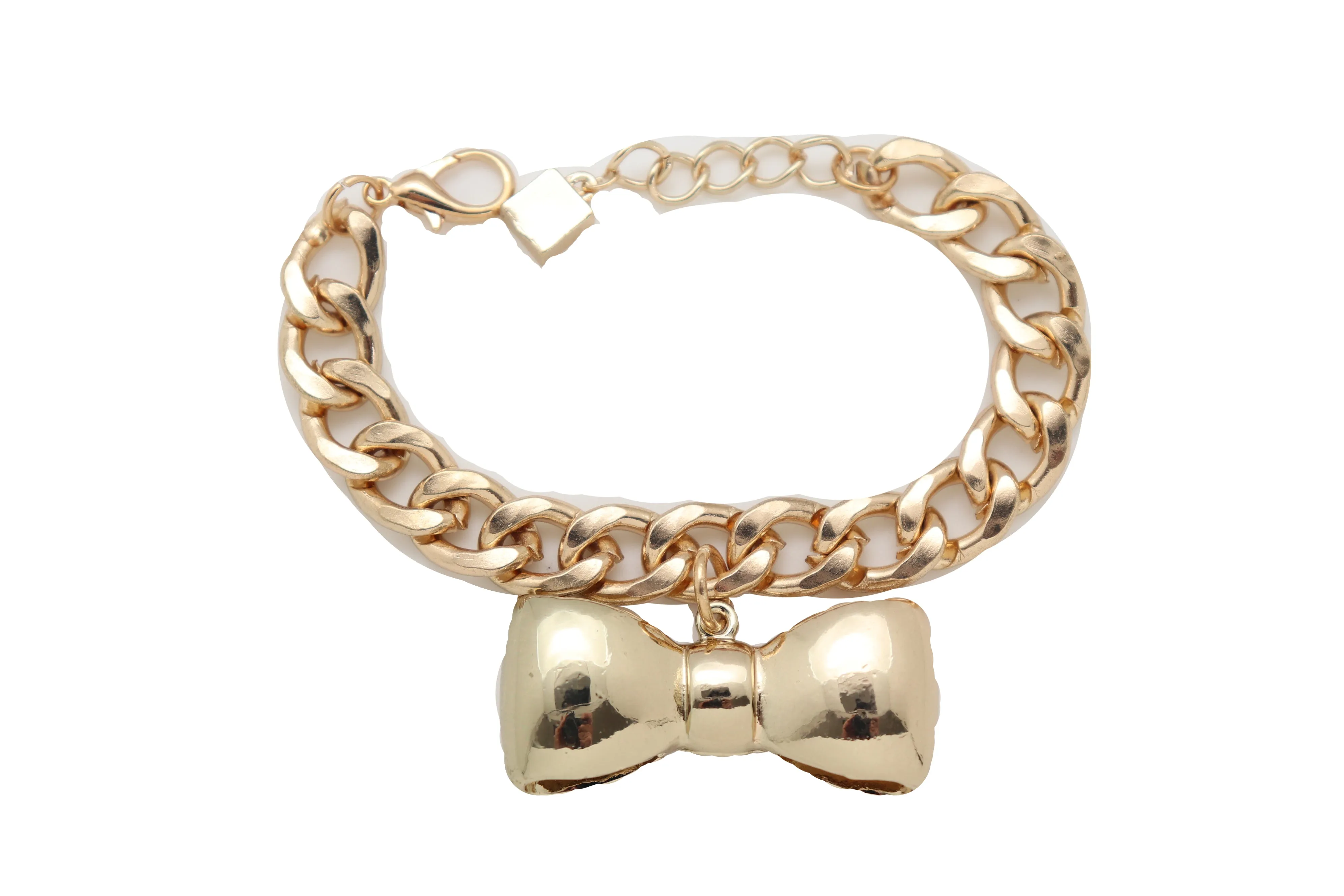 Bracelet Gold Color Metal Chain Bow Tie Charm Present Gift