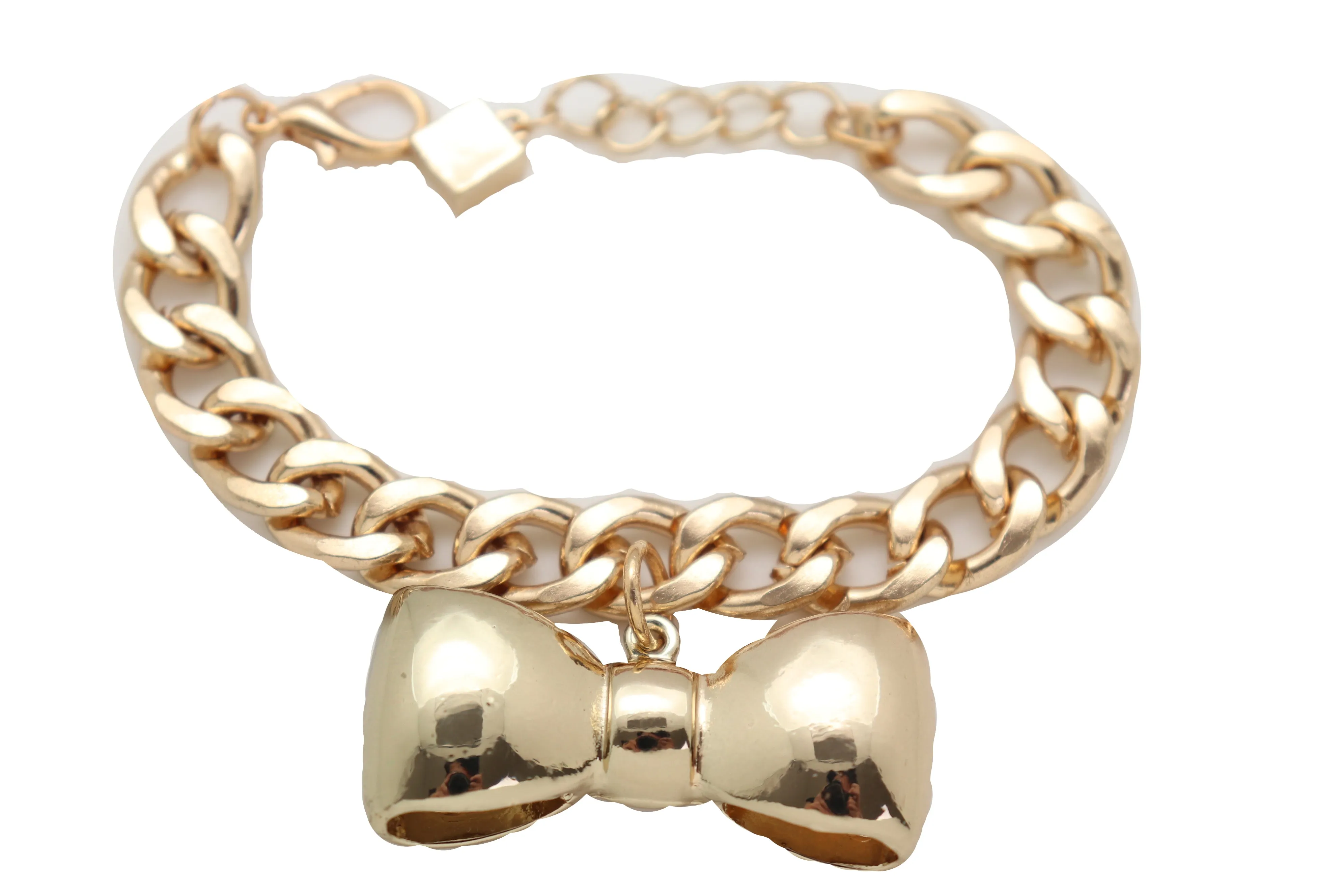 Bracelet Gold Color Metal Chain Bow Tie Charm Present Gift