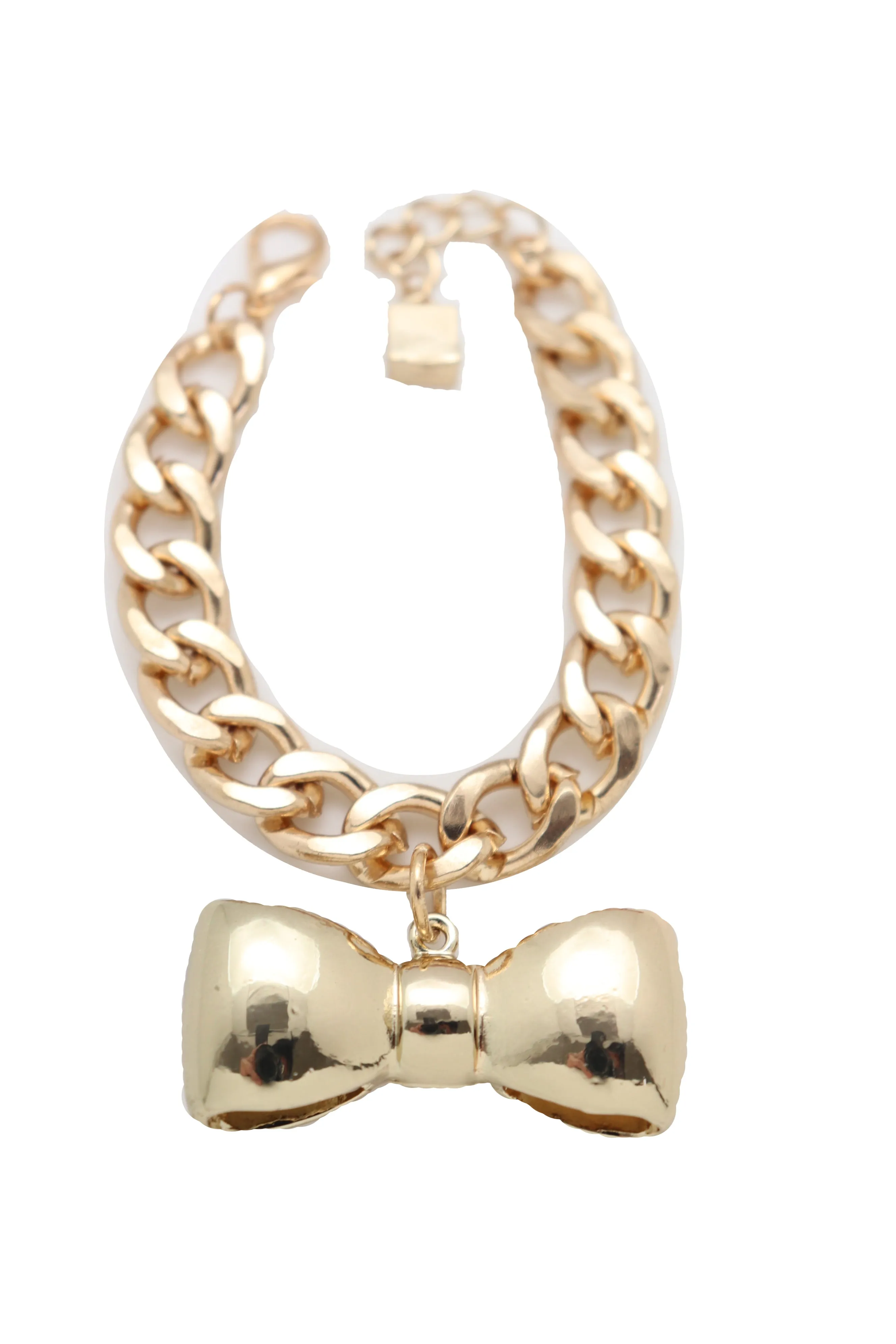 Bracelet Gold Color Metal Chain Bow Tie Charm Present Gift