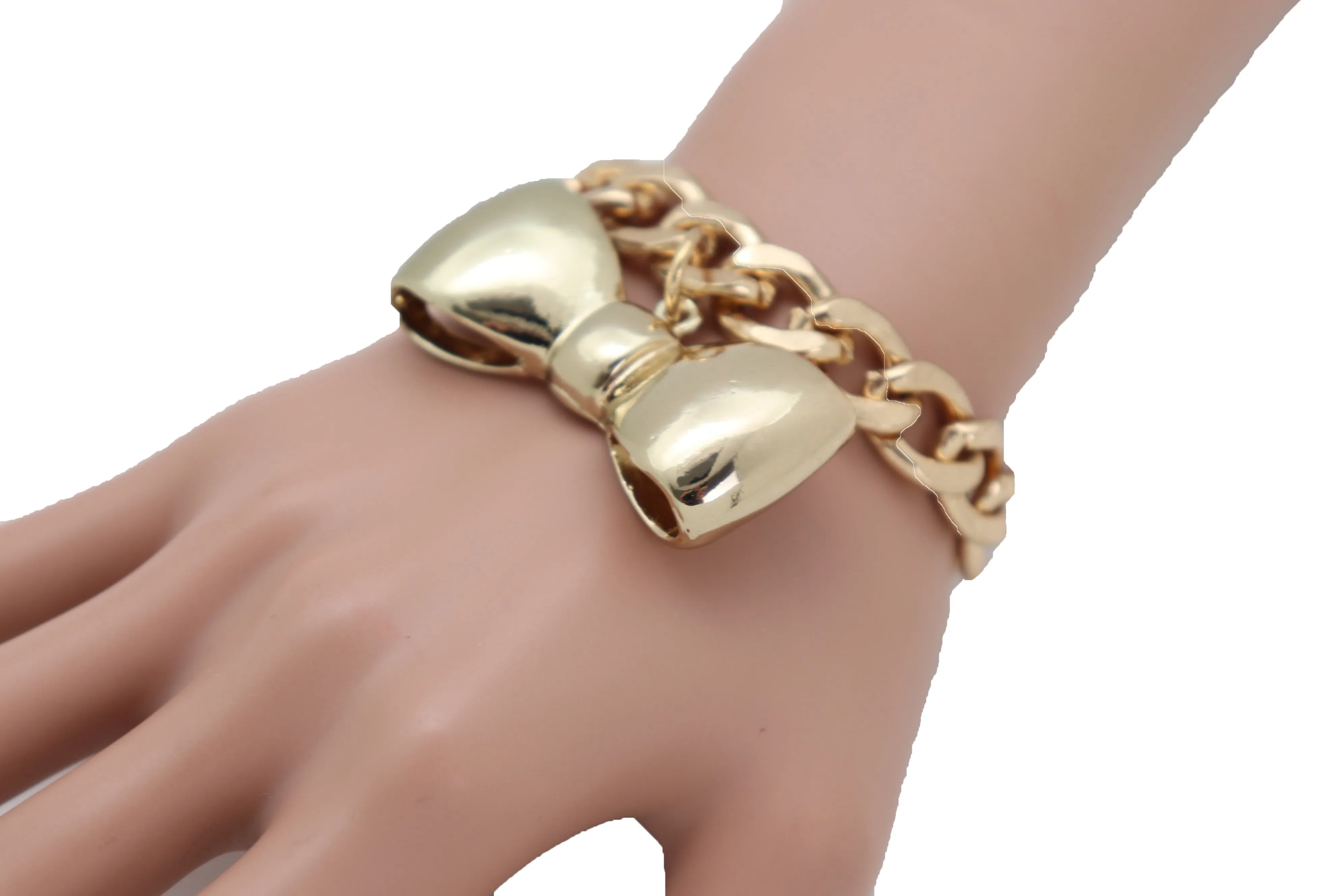 Bracelet Gold Color Metal Chain Bow Tie Charm Present Gift