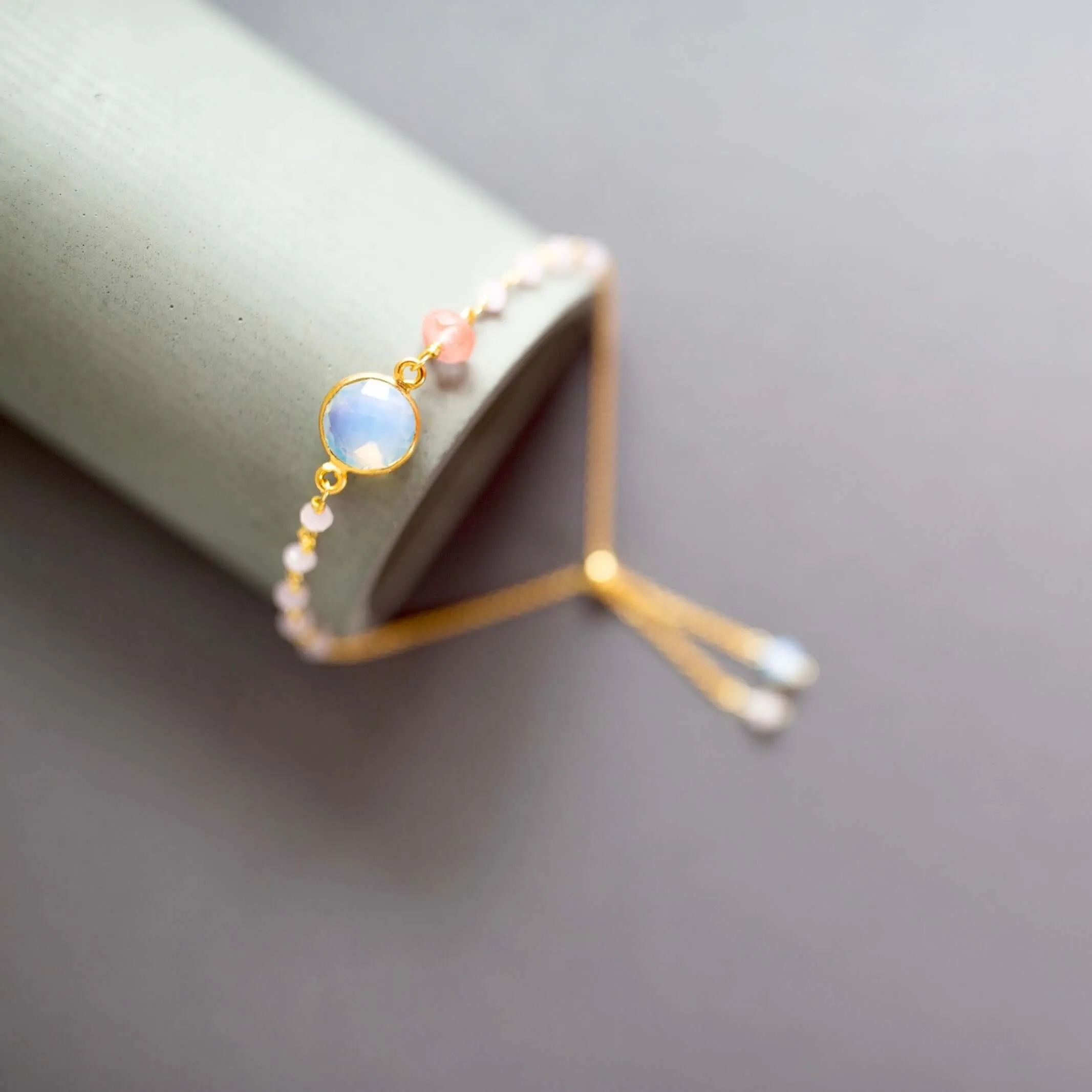 Bracelet Stacking Set: Opal Quartz & Pink Coral Stones