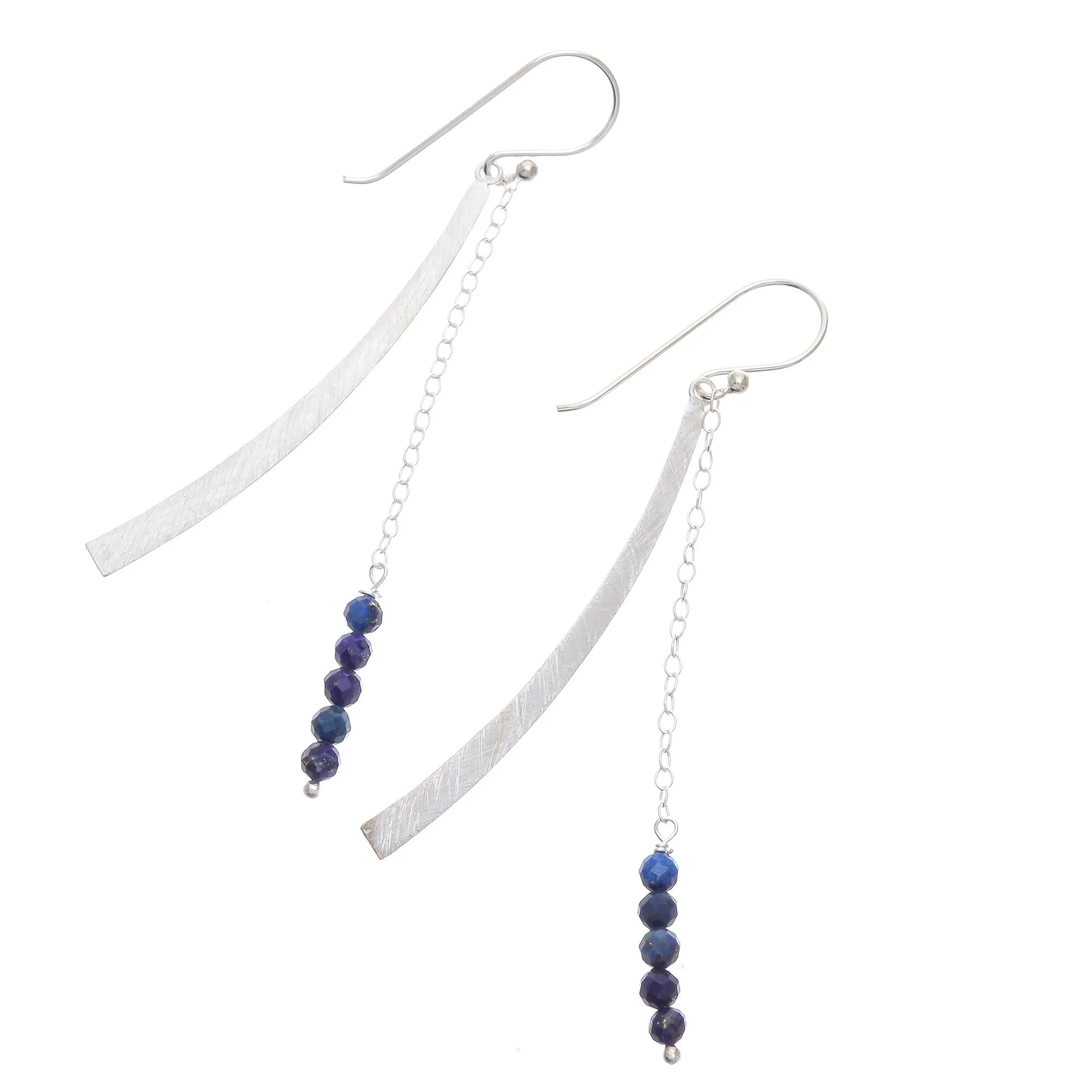 Bright Curve Modern Lapis Lazuli Beaded Dangle Earrings from Thailand