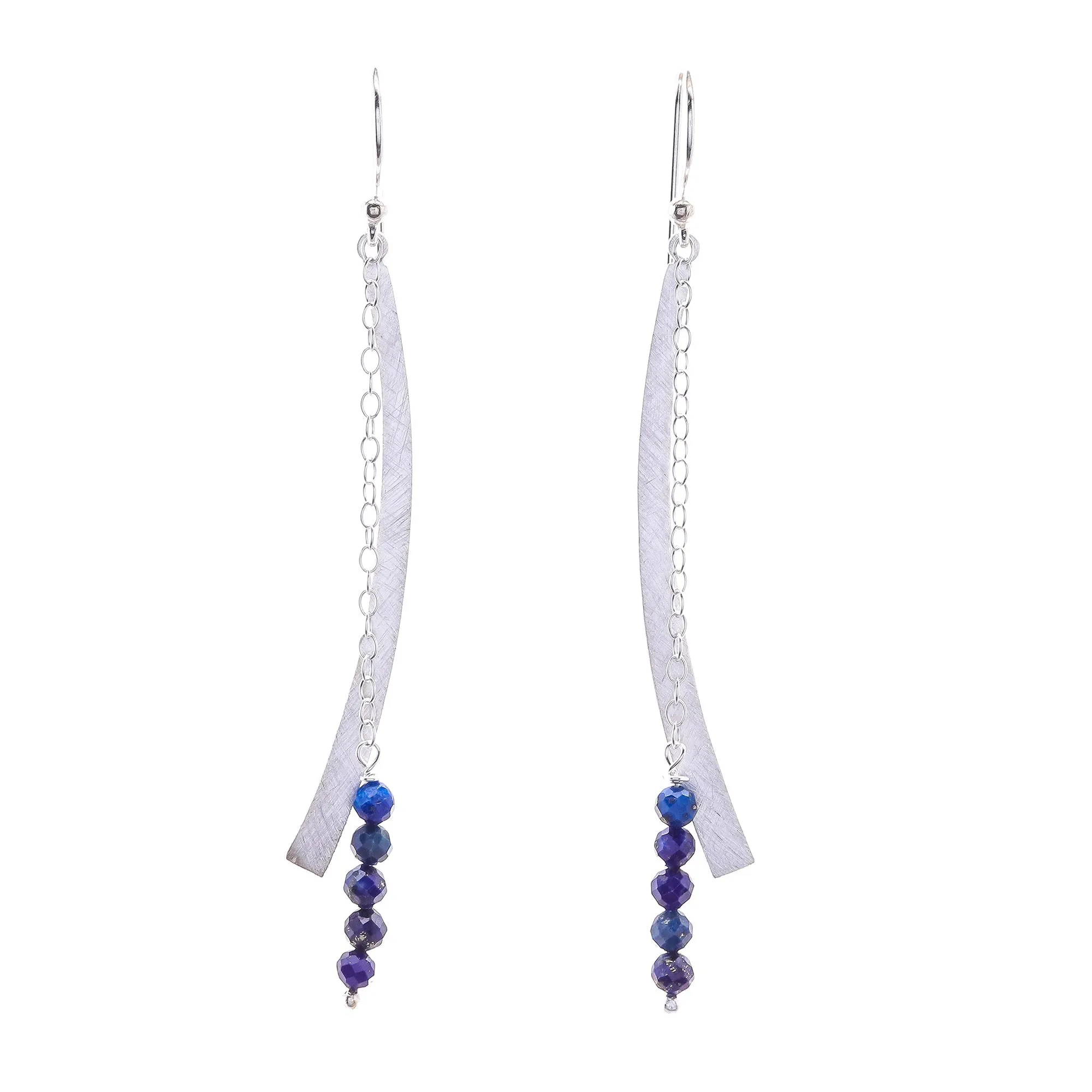 Bright Curve Modern Lapis Lazuli Beaded Dangle Earrings from Thailand