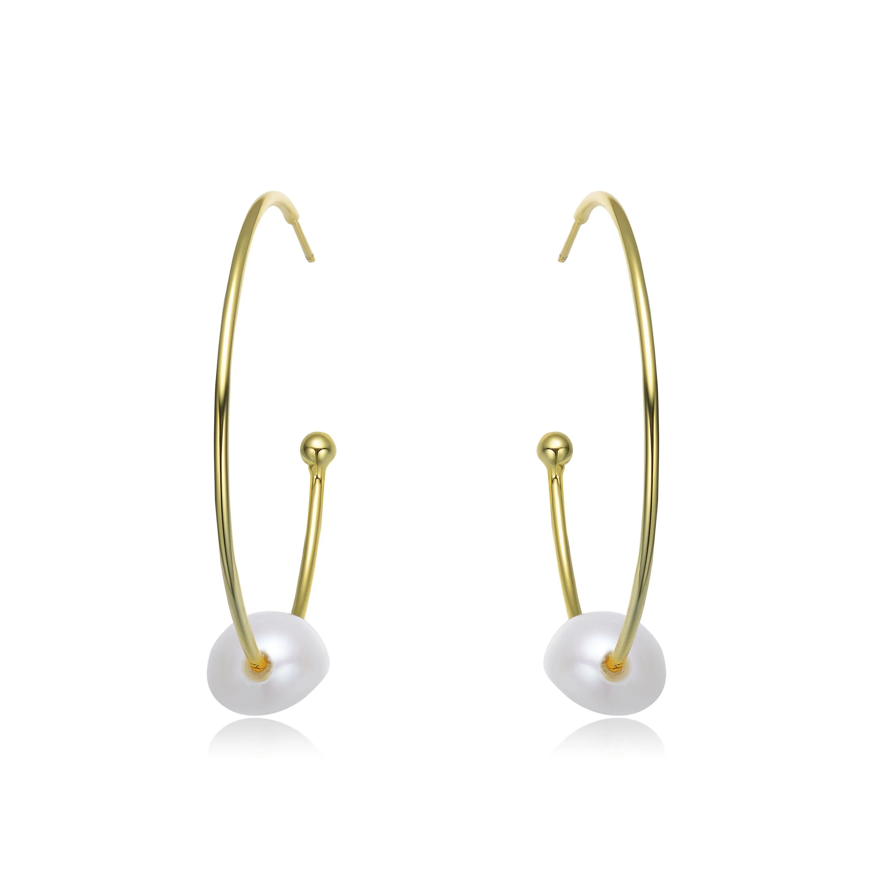 Brigitte Golden Pearl Thin Hoop Earring