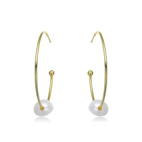 Brigitte Golden Pearl Thin Hoop Earring