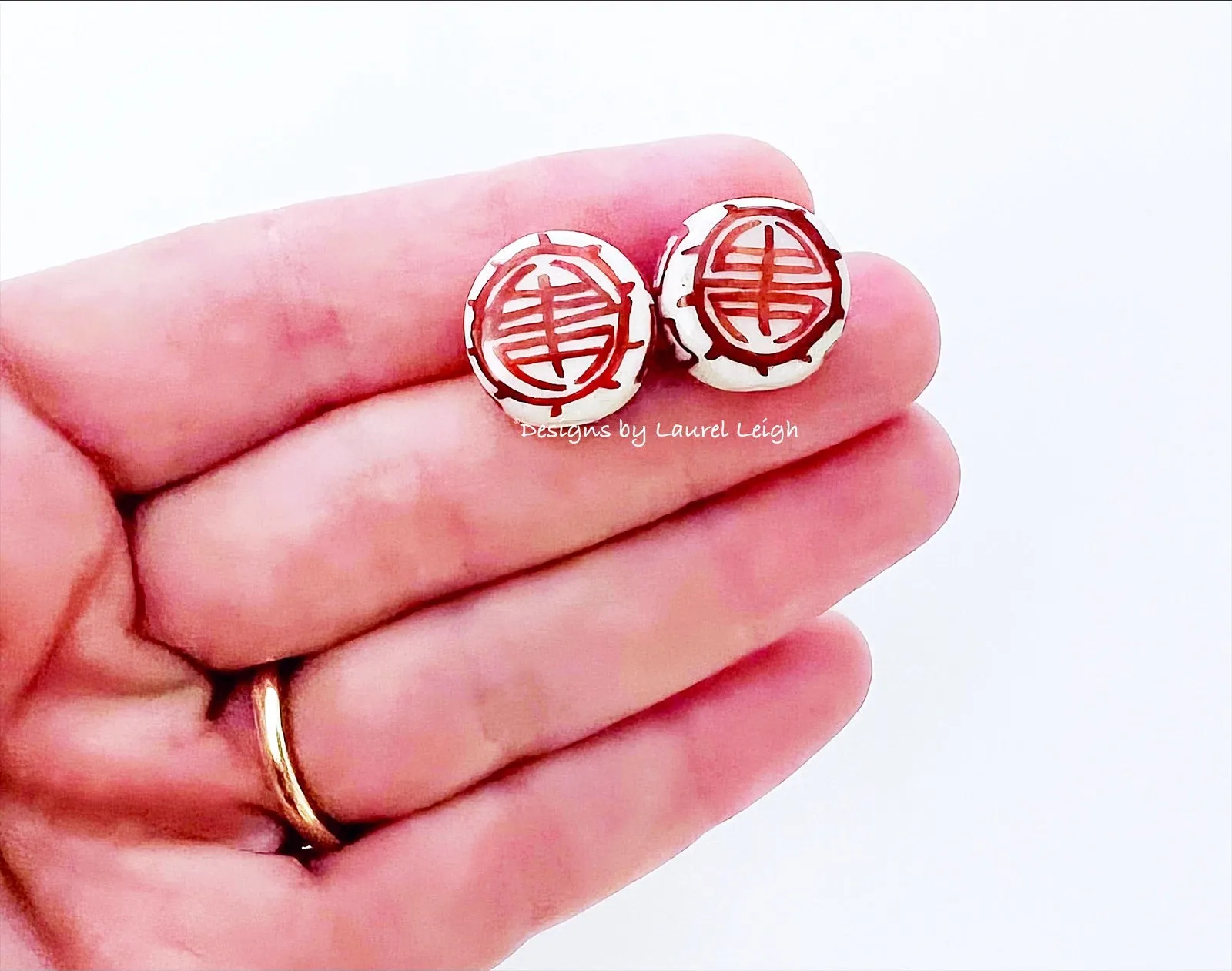 Brown Chinoiserie Stud Earrings