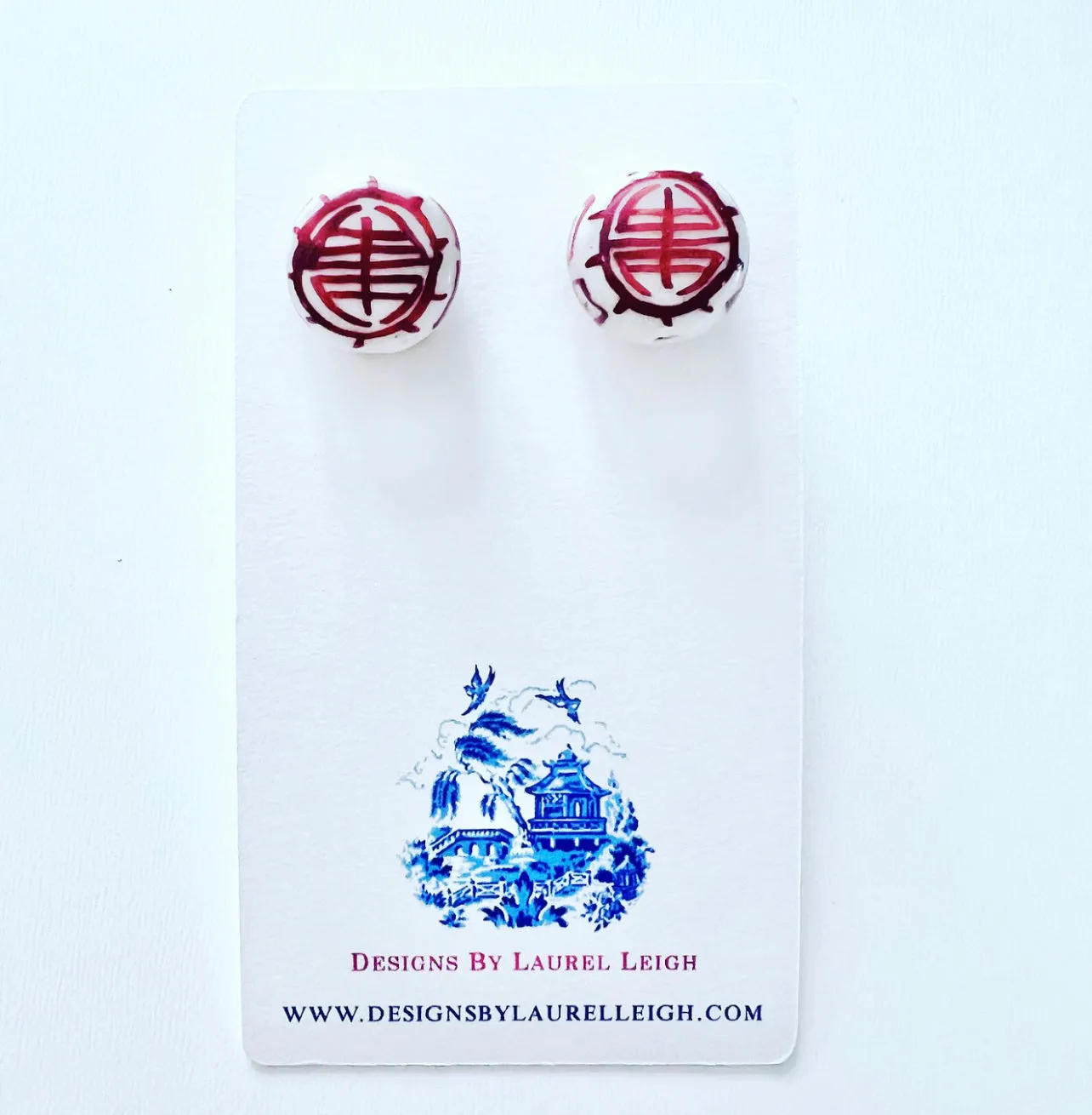 Brown Chinoiserie Stud Earrings