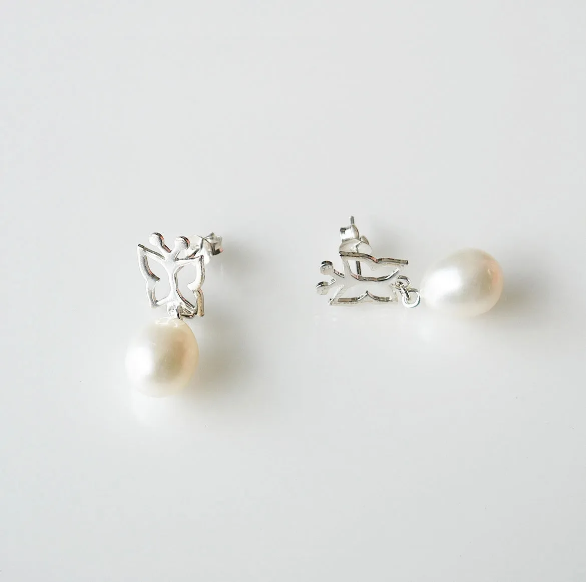 Butterfly Love Pearl .925 Sterling Silver Earrings