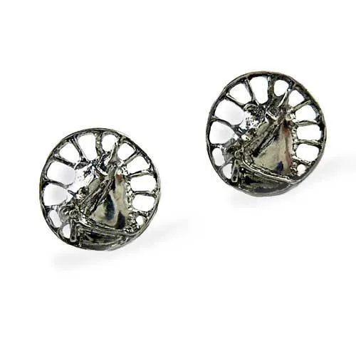 Carriage Driving Horse Stud Earrings in Bronze or Sterling Silver