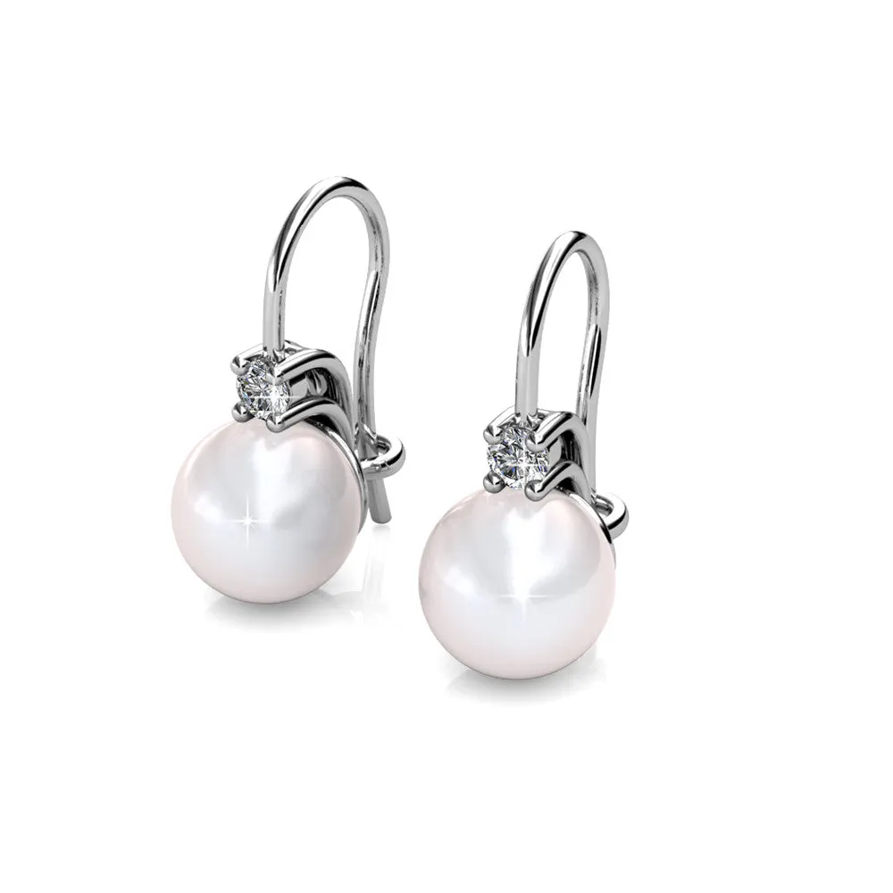 Cassie 18k White Gold Freshwater Pearl Drop Earrings with Crystals