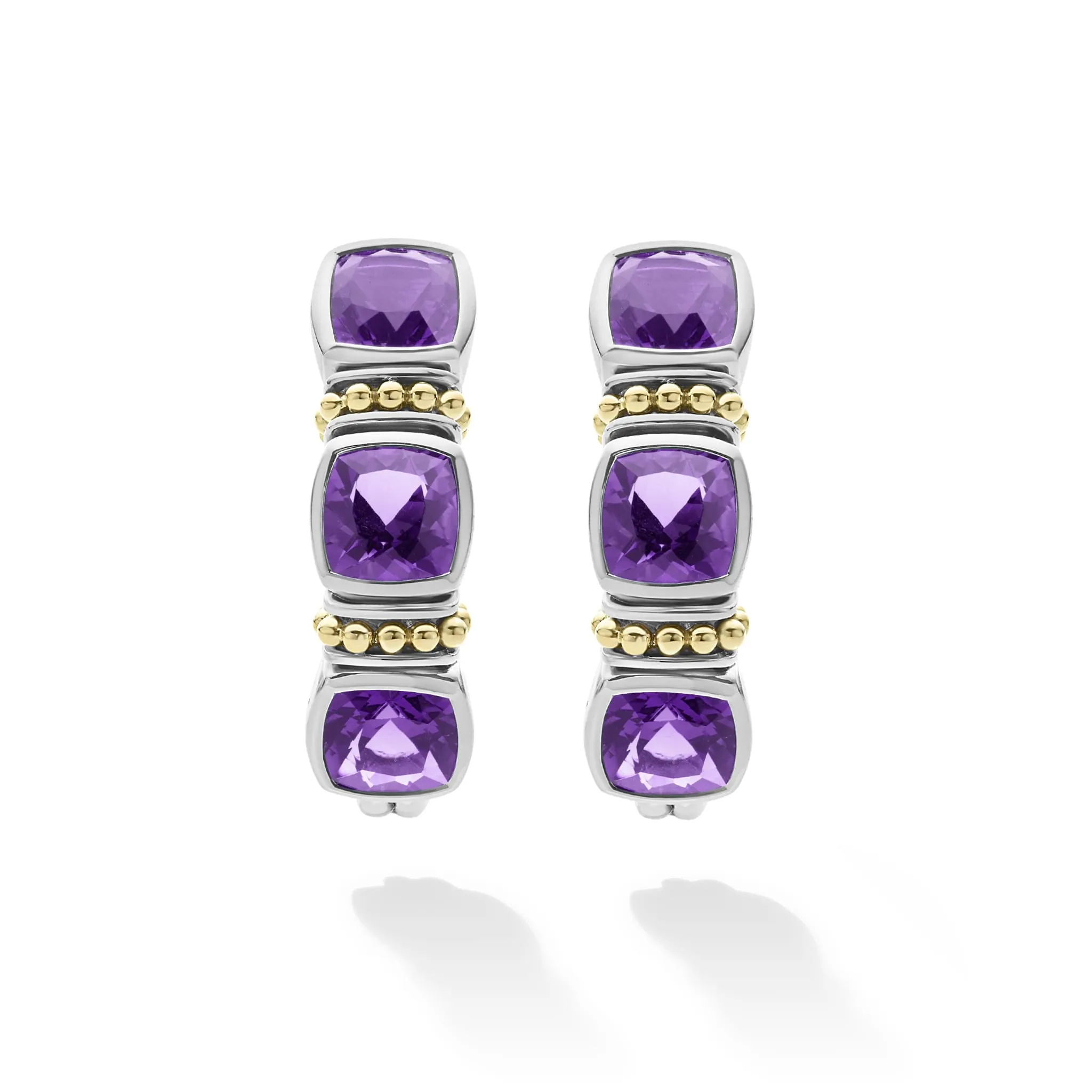 Caviar Color Amethyst Hoop Earrings