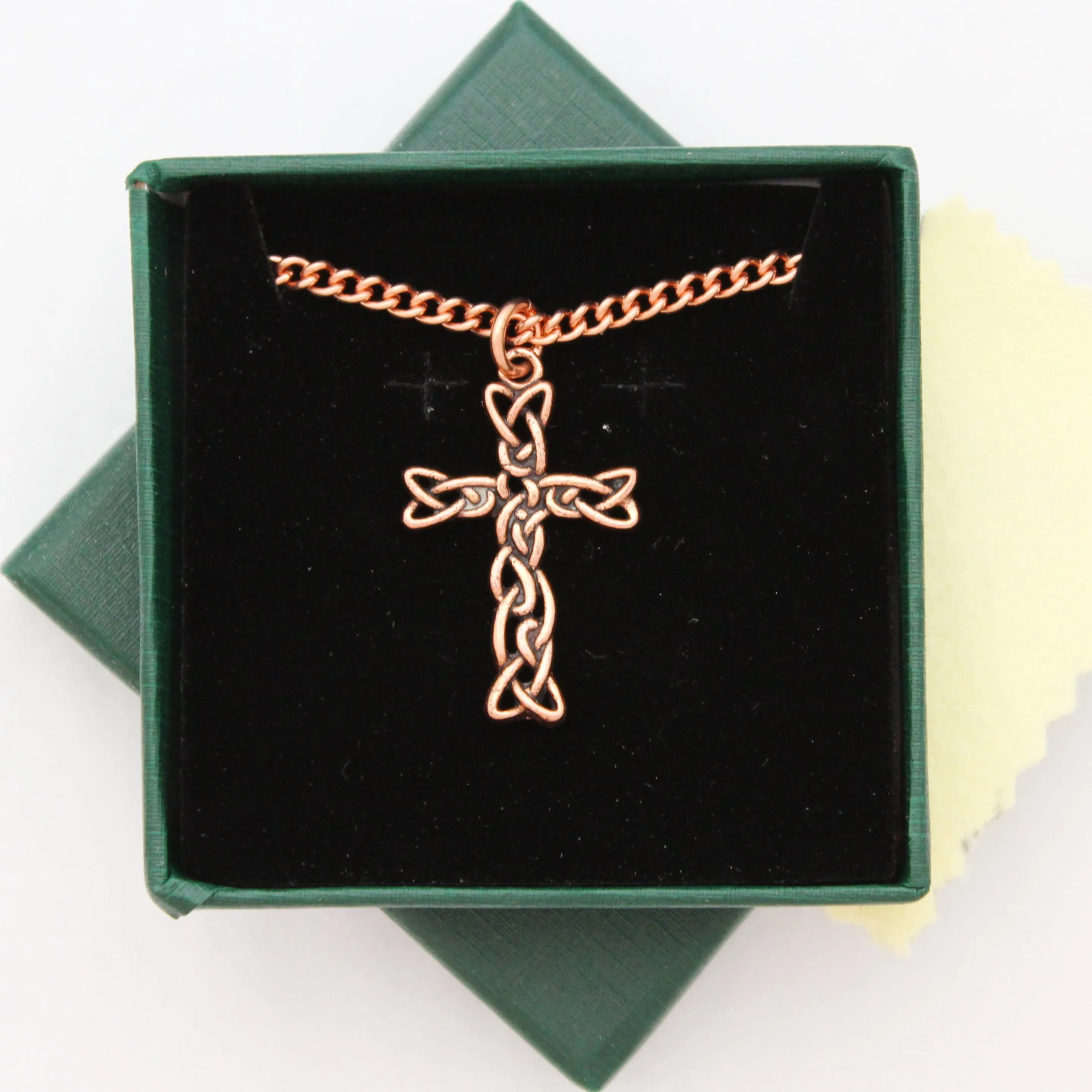 Celtic Knotwork Cross Necklace Large Solid Copper Cross Pendant On Solid Copper Curb Chain Necklace