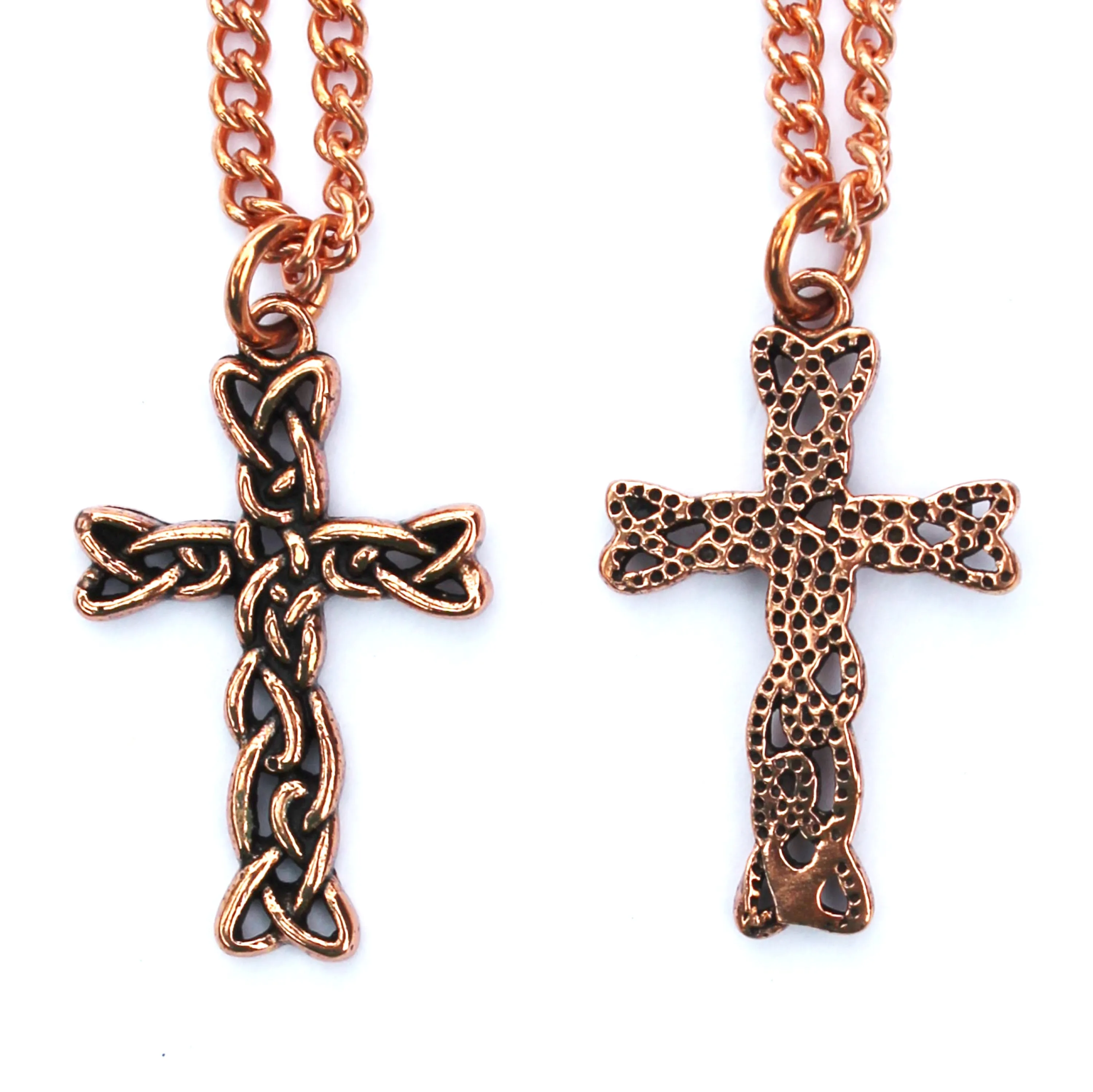 Celtic Knotwork Cross Necklace Large Solid Copper Cross Pendant On Solid Copper Curb Chain Necklace