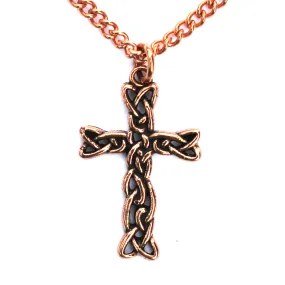 Celtic Knotwork Cross Necklace Large Solid Copper Cross Pendant On Solid Copper Curb Chain Necklace