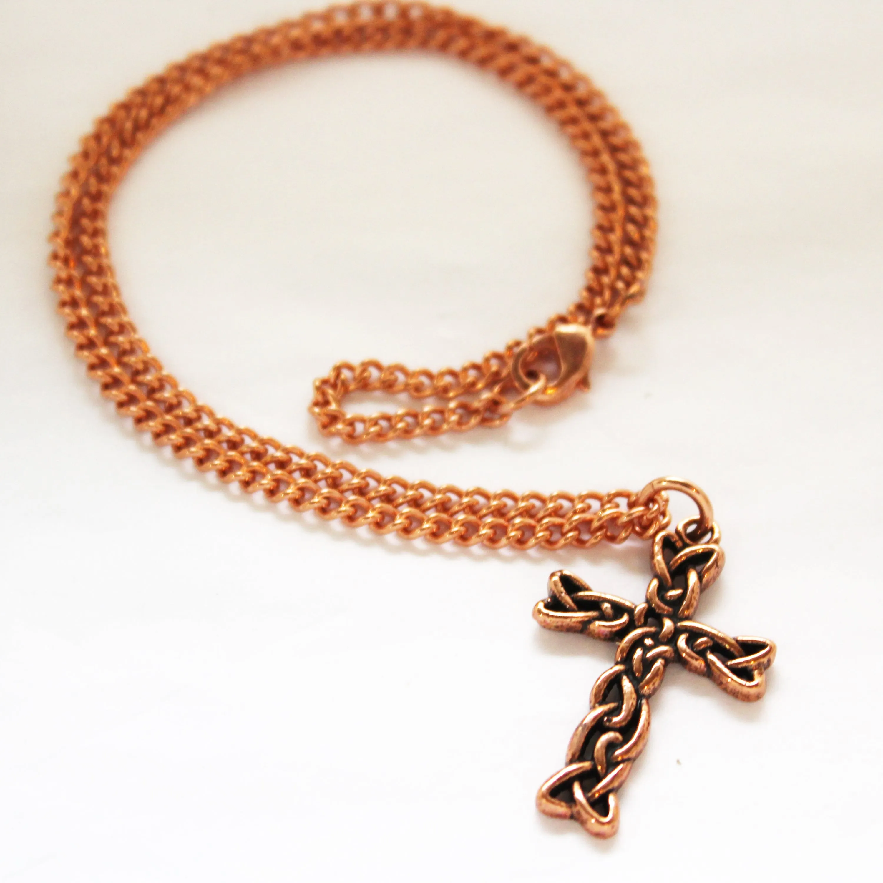 Celtic Knotwork Cross Necklace Large Solid Copper Cross Pendant On Solid Copper Curb Chain Necklace