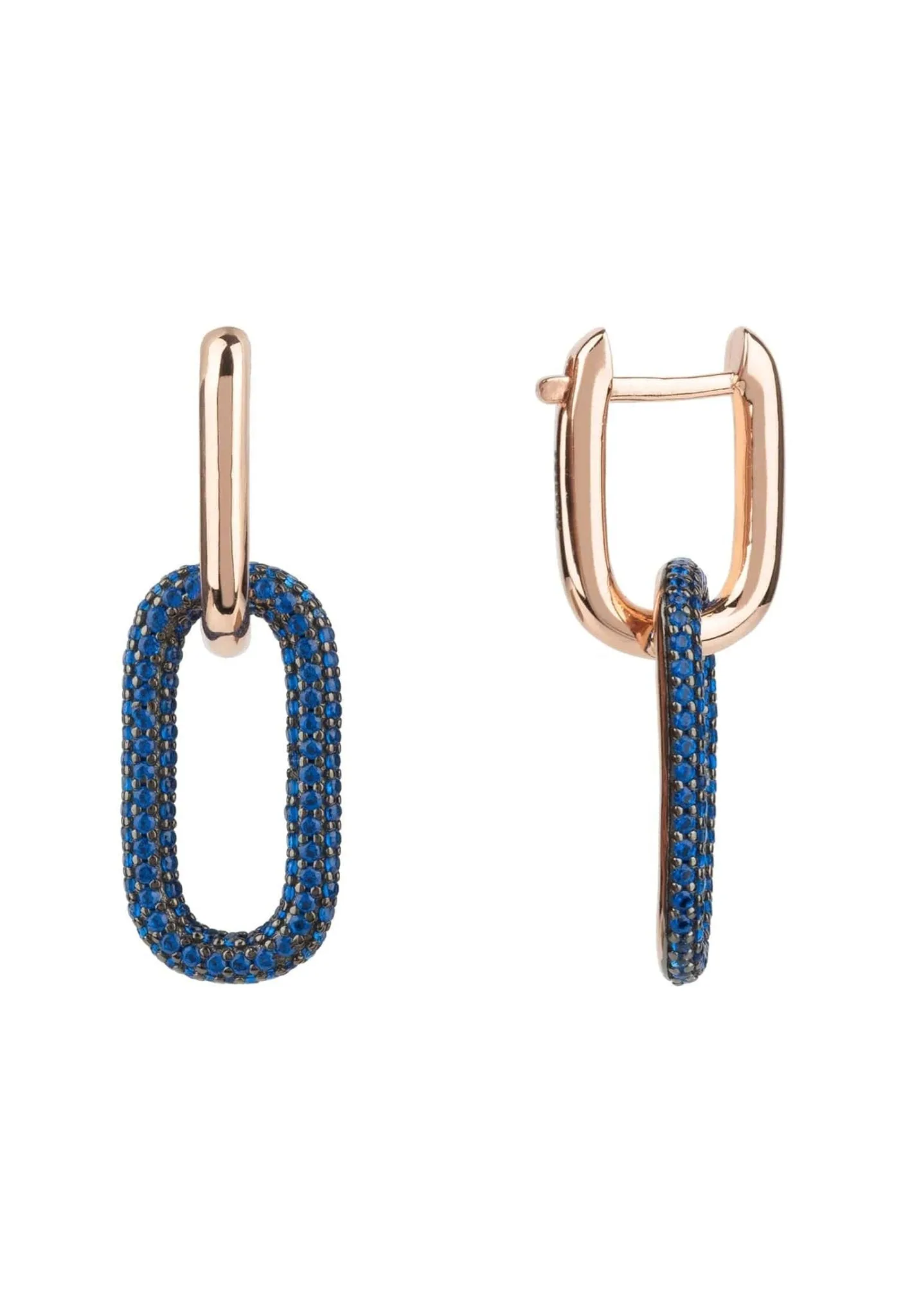 Chain Link Earrings Sapphire Blue Rosegold