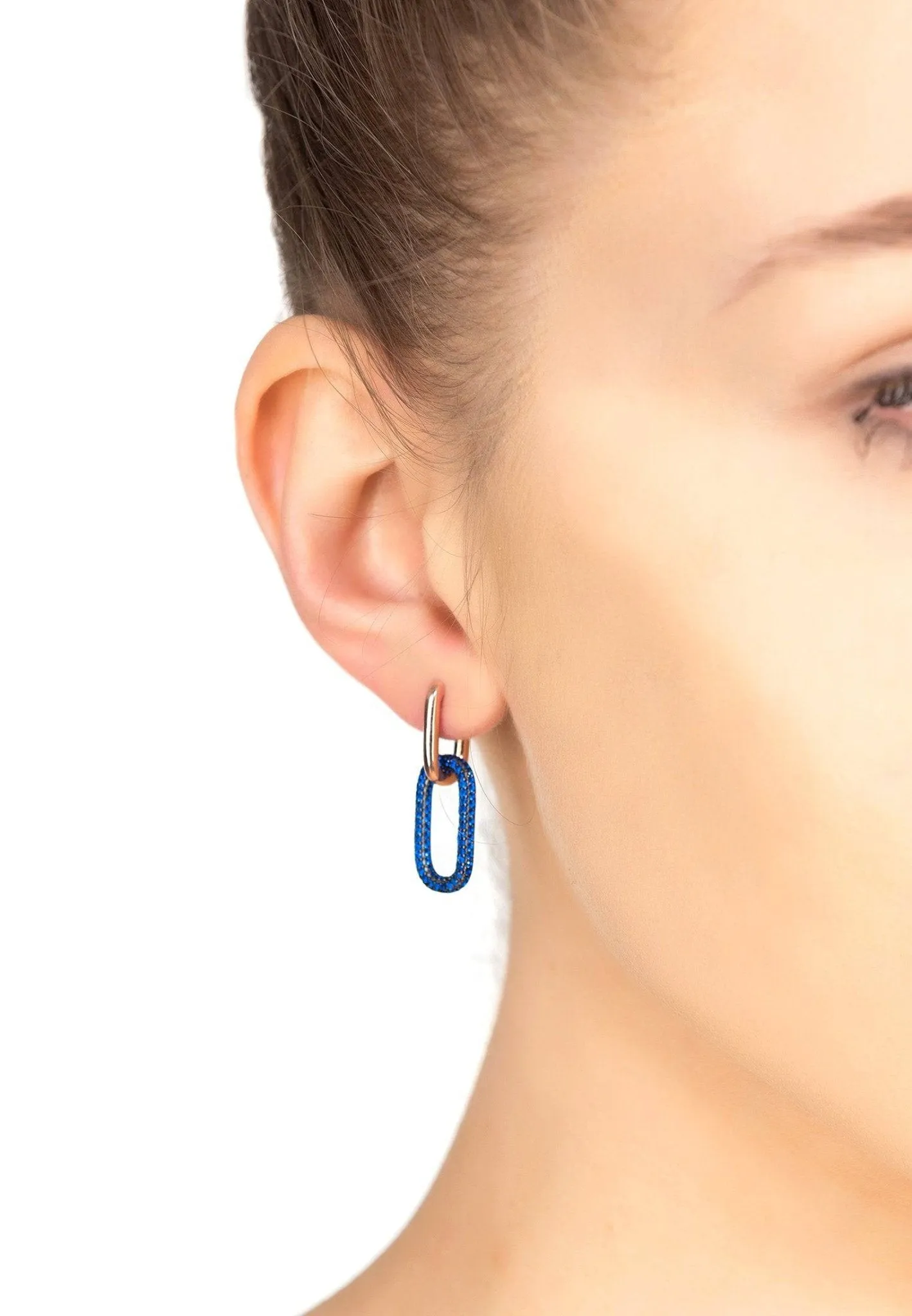 Chain Link Earrings Sapphire Blue Rosegold