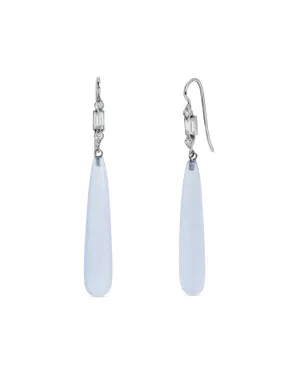 Chalcedony & Diamond Baguette Platinum Drop Earrings