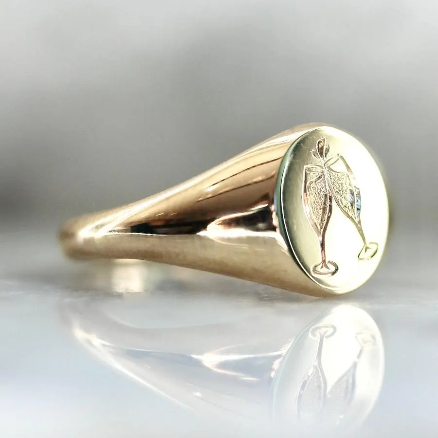 Cheers Champagne Engraved Signet Ring