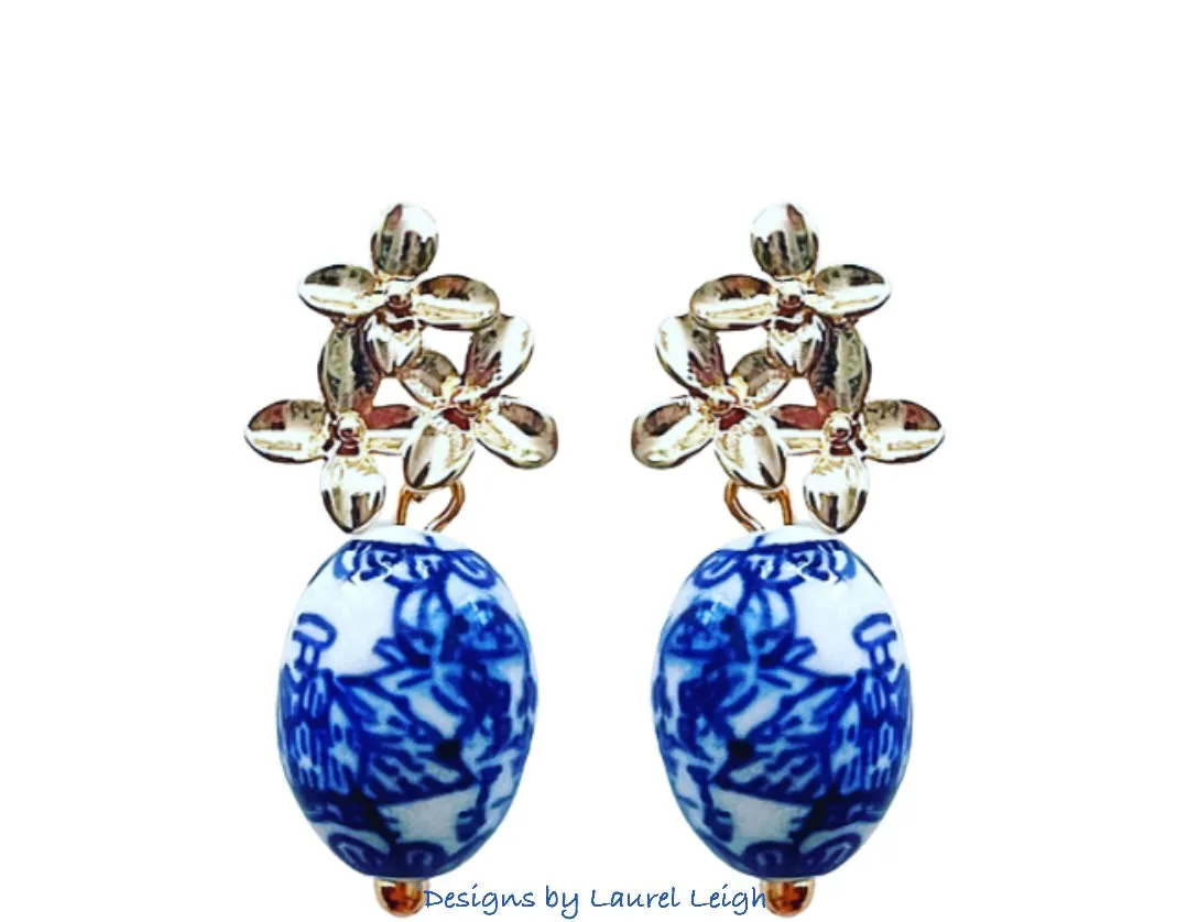 Chinoiserie Gold Hydrangea Blossom Earrings