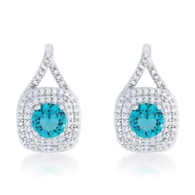 Christal Aqua Blue Halo Drop Earrings | 2.5ct