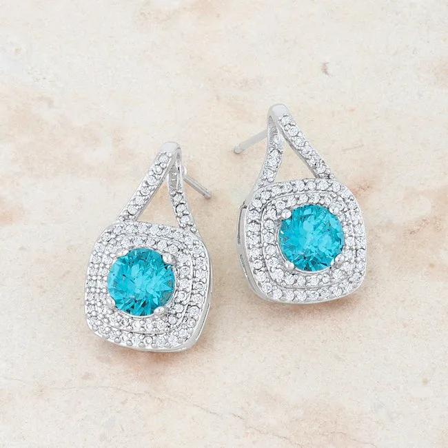 Christal Aqua Blue Halo Drop Earrings | 2.5ct