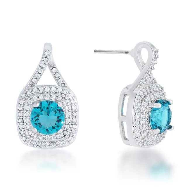 Christal Aqua Blue Halo Drop Earrings | 2.5ct