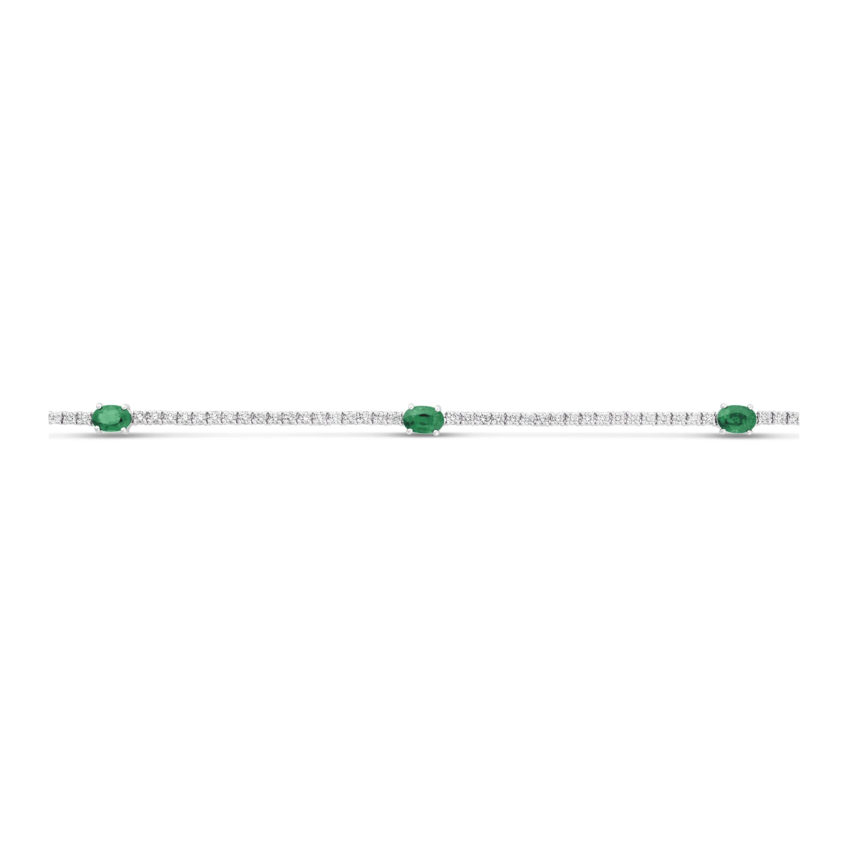 Classic Tennis Necklace with Emerald Gemstones | White Gold