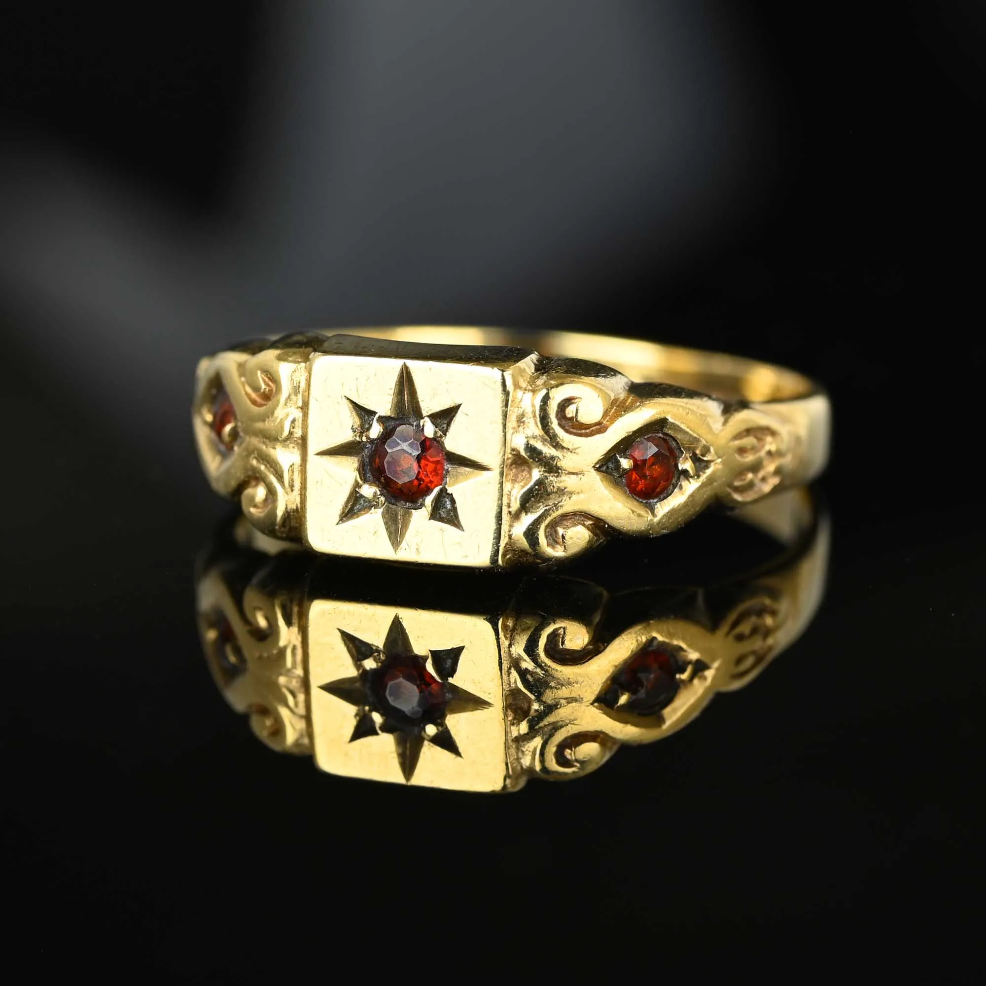 Classic Victorian Gold Garnet Signet Ring Band