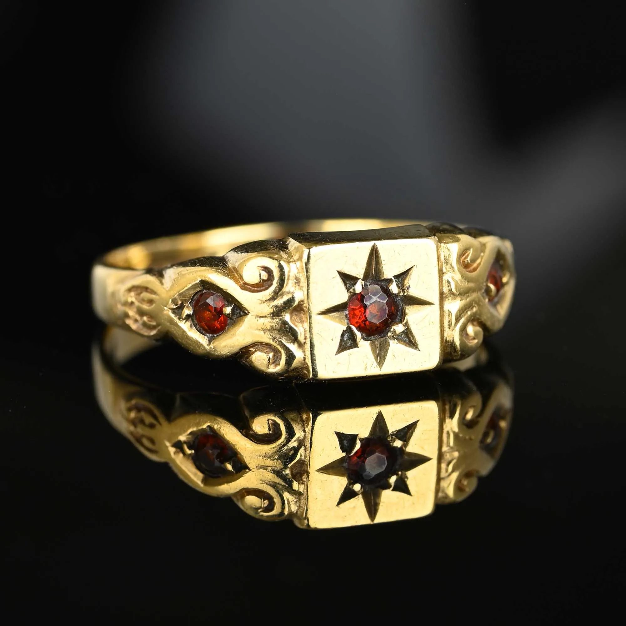 Classic Victorian Gold Garnet Signet Ring Band