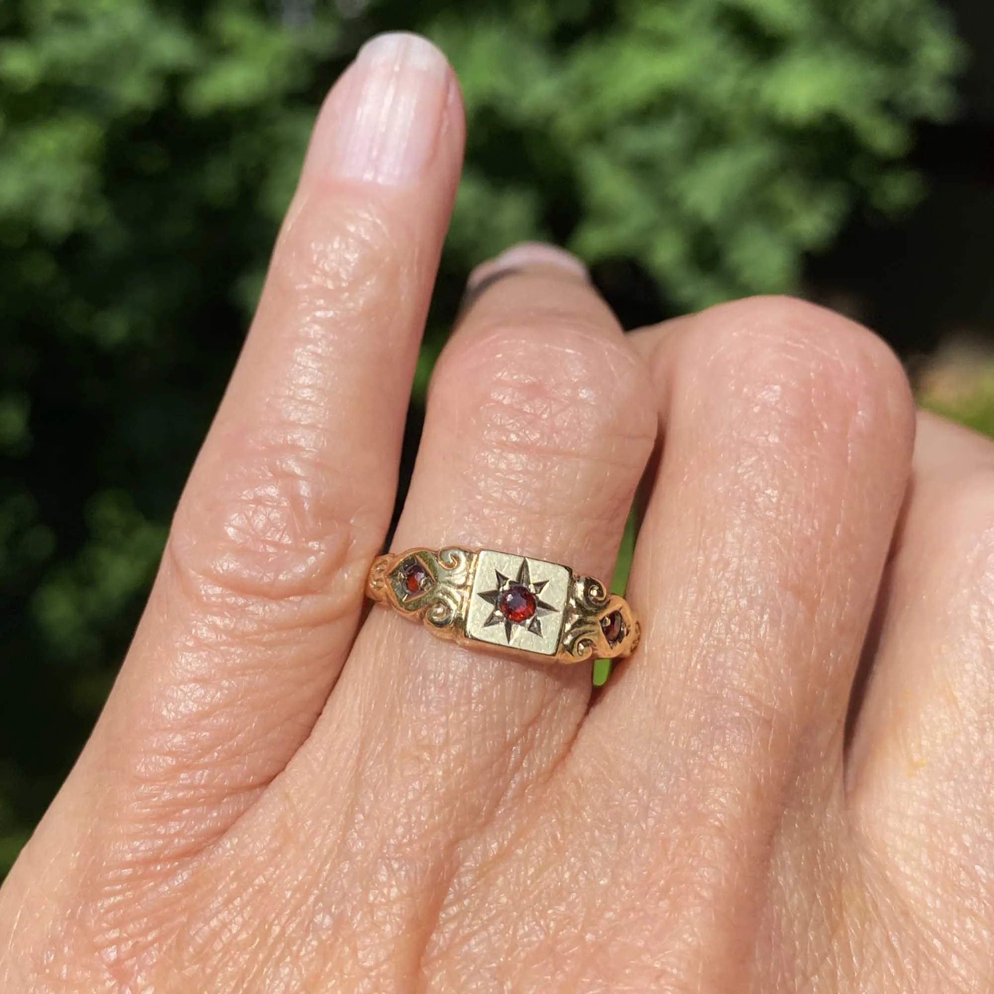 Classic Victorian Gold Garnet Signet Ring Band