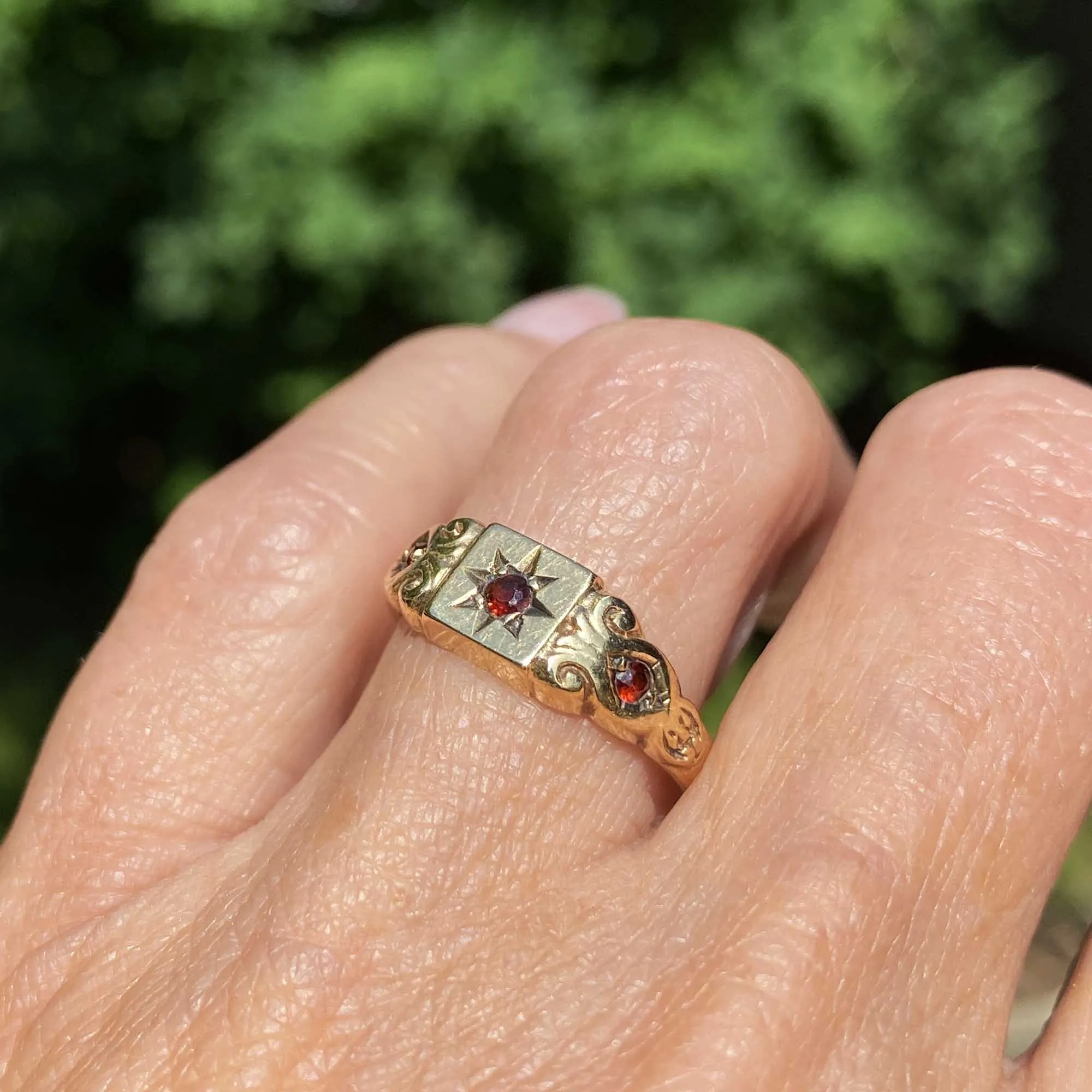 Classic Victorian Gold Garnet Signet Ring Band