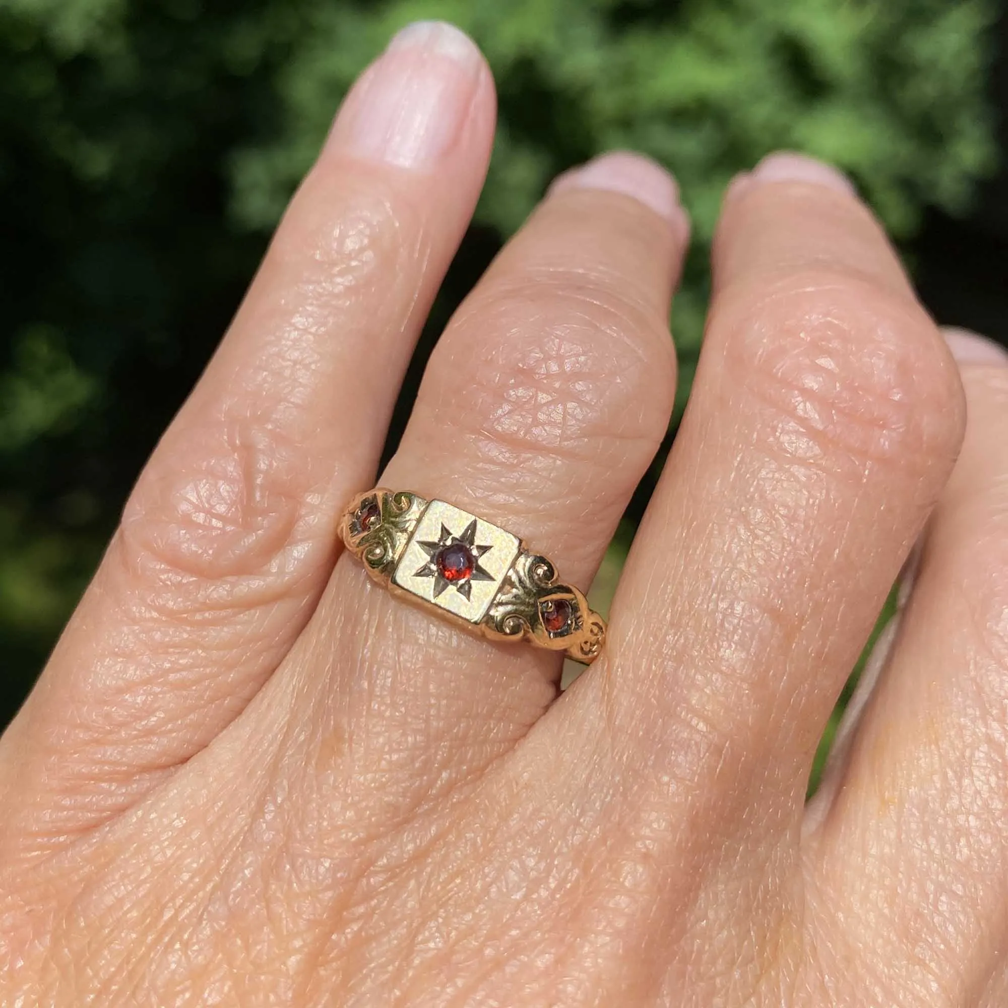 Classic Victorian Gold Garnet Signet Ring Band