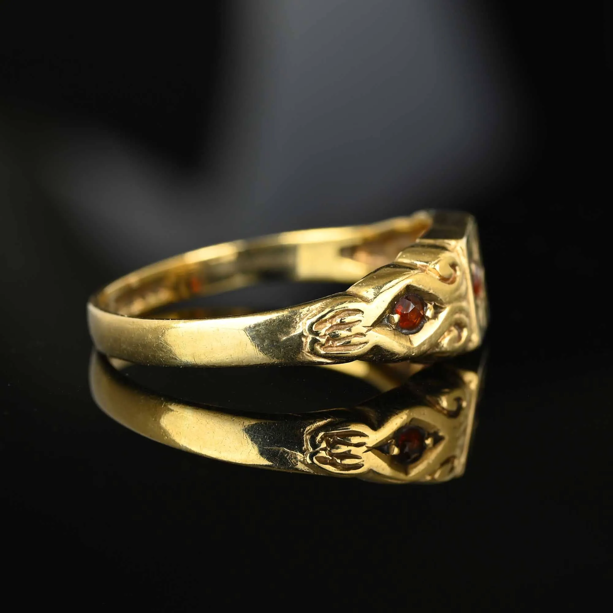 Classic Victorian Gold Garnet Signet Ring Band