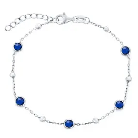 Classic Women's Bracelet - Sterling Silver Bezel-Set Sapphire CZ and Beads | T-8084