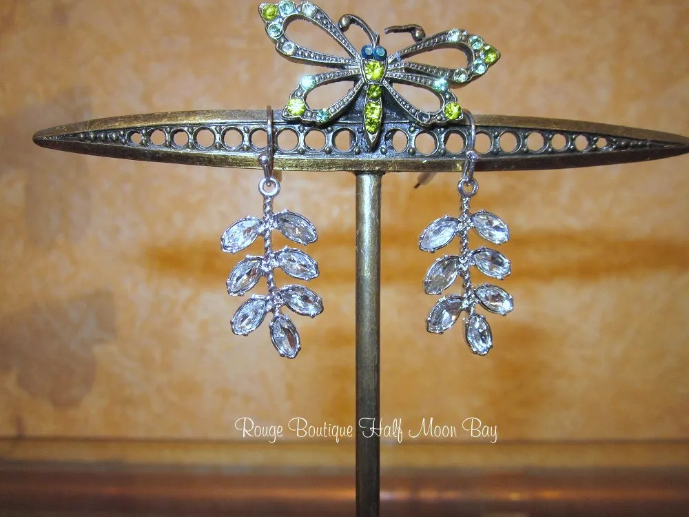 Clear rhinestone leaf earrings