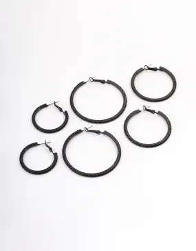 Coated Black Mixed Diamante Hoop Earrings