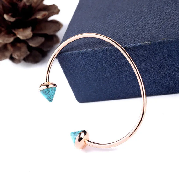 Contracted Beach Party Jewelry Euro-Pop Rese Gold Plated Rivet Turquoise Bangles