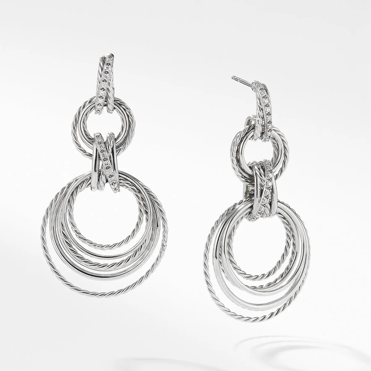 Crossover Double Drop Earrings with Diamonds, 49mm