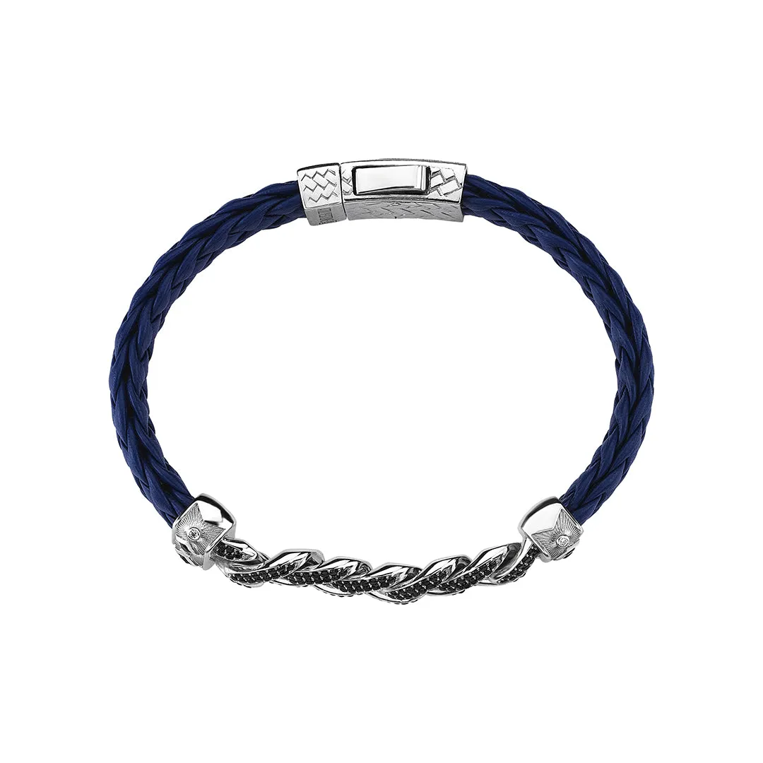 Cuban Links Woven Leather Bracelet in Silver