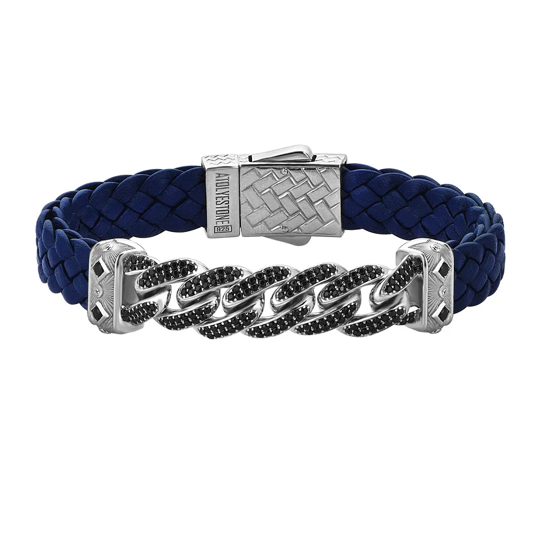 Cuban Links Woven Leather Bracelet in Silver