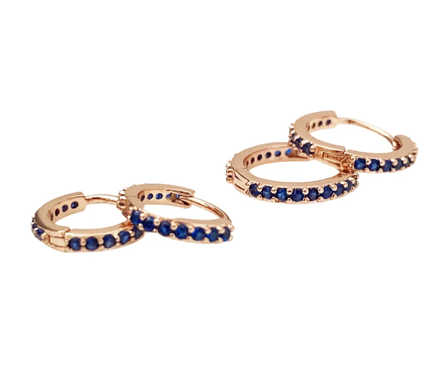 Cubic Zirconia Rose Gold Huggie Hoops - Sapphire