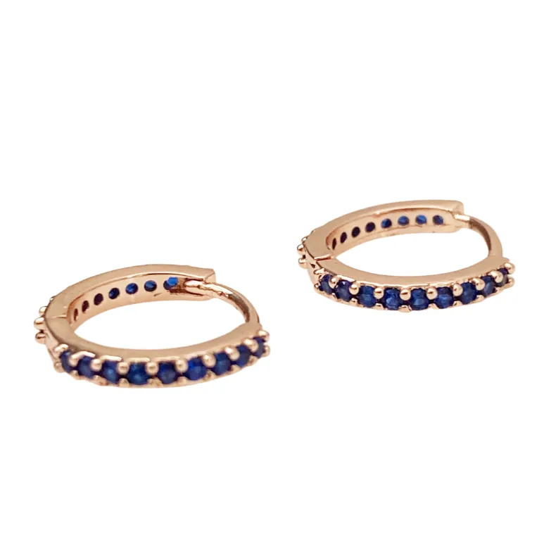 Cubic Zirconia Rose Gold Huggie Hoops - Sapphire