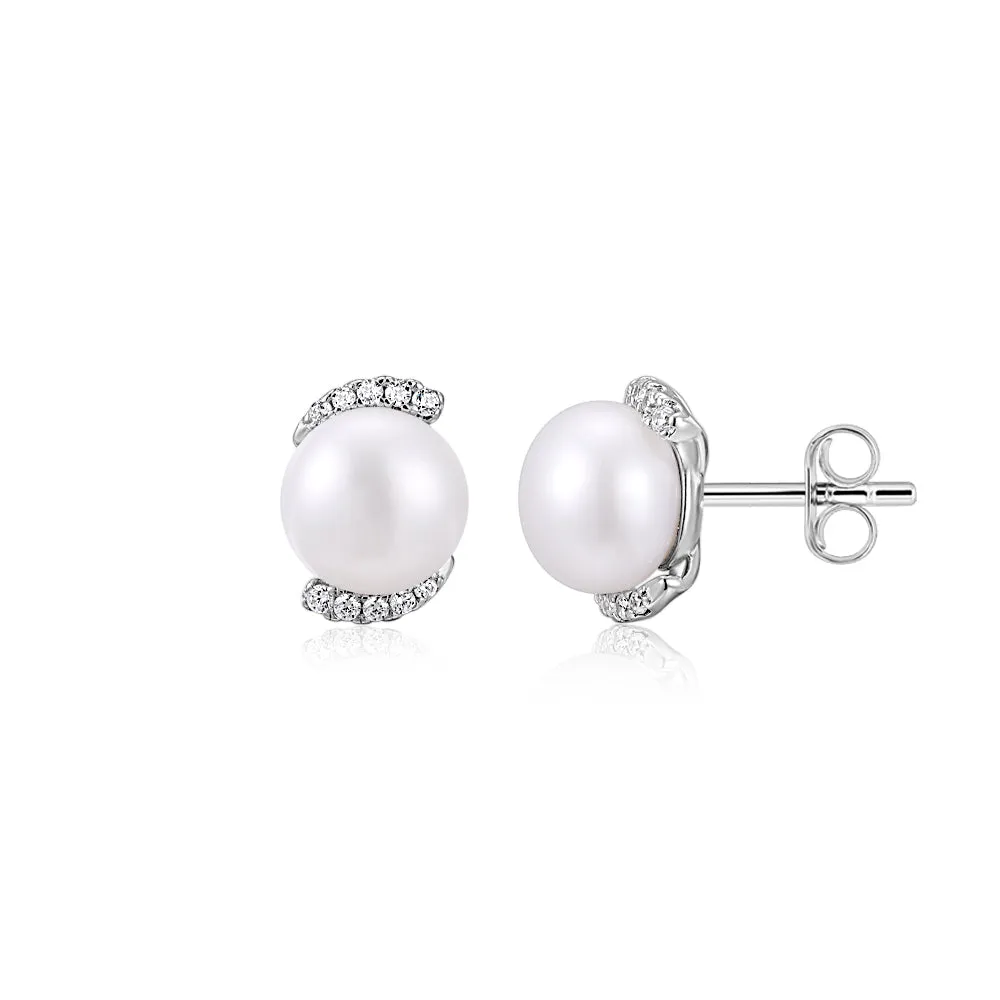 Cultured freshwater pearl stud earrings in sterling silver