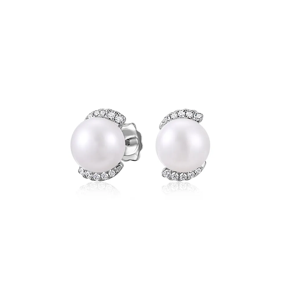 Cultured freshwater pearl stud earrings in sterling silver