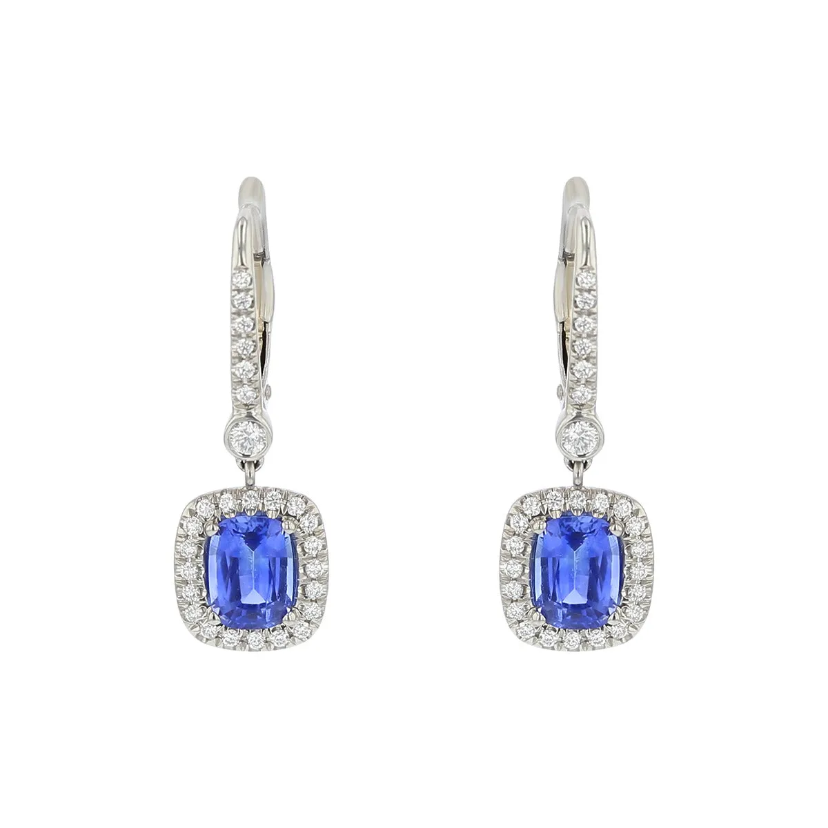 Cushion-cut Sapphire and Diamond Dangle Earrings