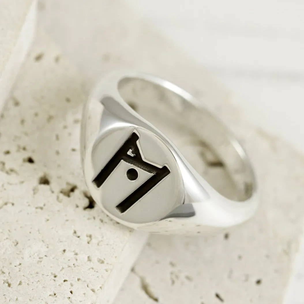 Custom Engraved Large Round Silver Signet Ring