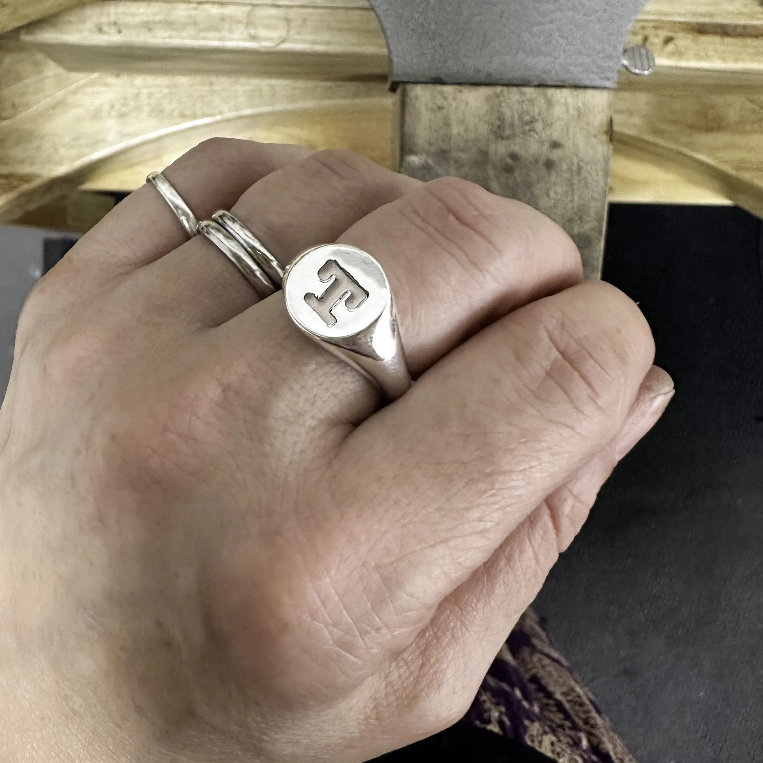 Custom Engraved Large Round Silver Signet Ring