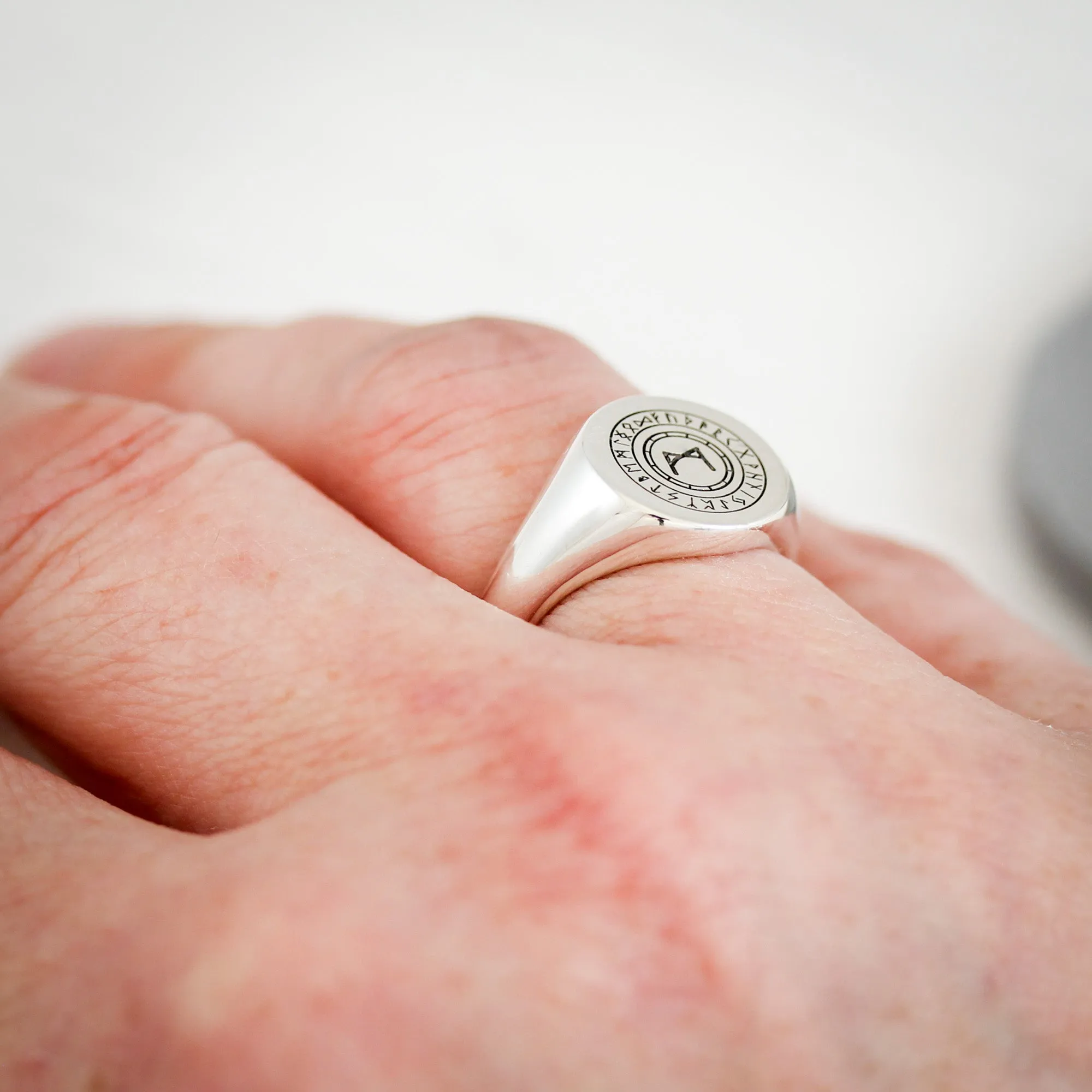 Custom Engraved Large Round Silver Signet Ring